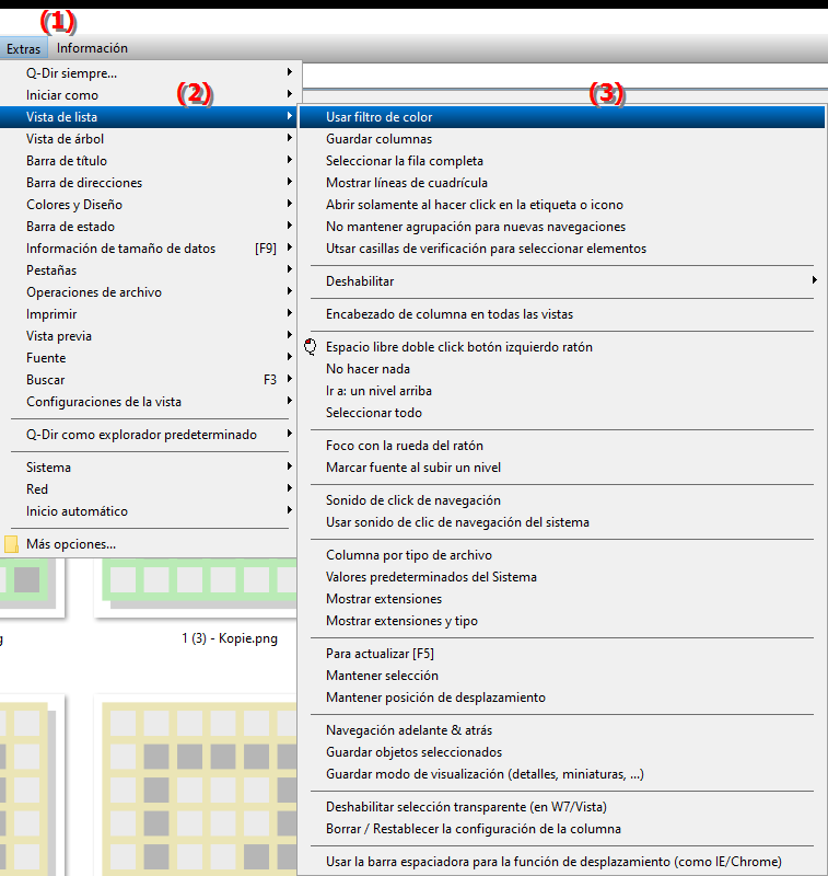 Cómo puedo usar filtros de color en la vista de lista del Explorador de archivos